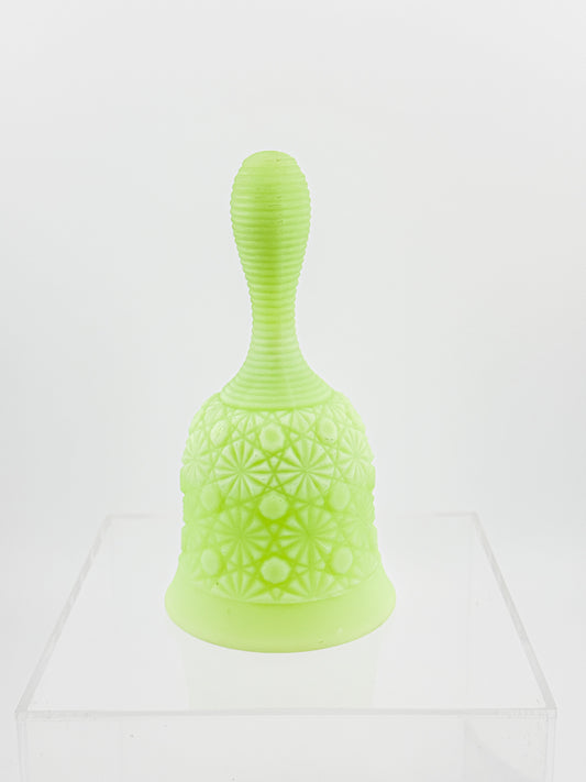 Vaseline Uranium Glass Bell – Daisy & Button Pattern, UV Reactive