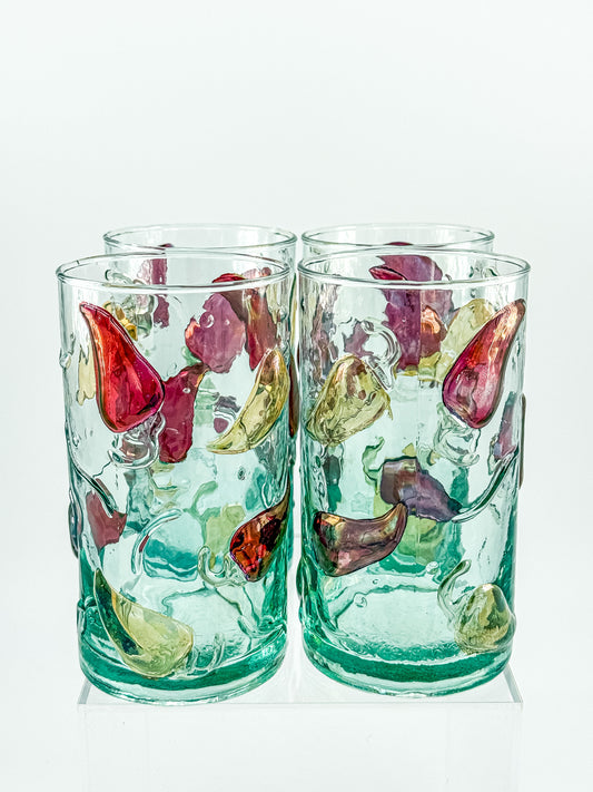 Hand Crafted Jalapeño Pepper Glass Tumbler Set of 4
