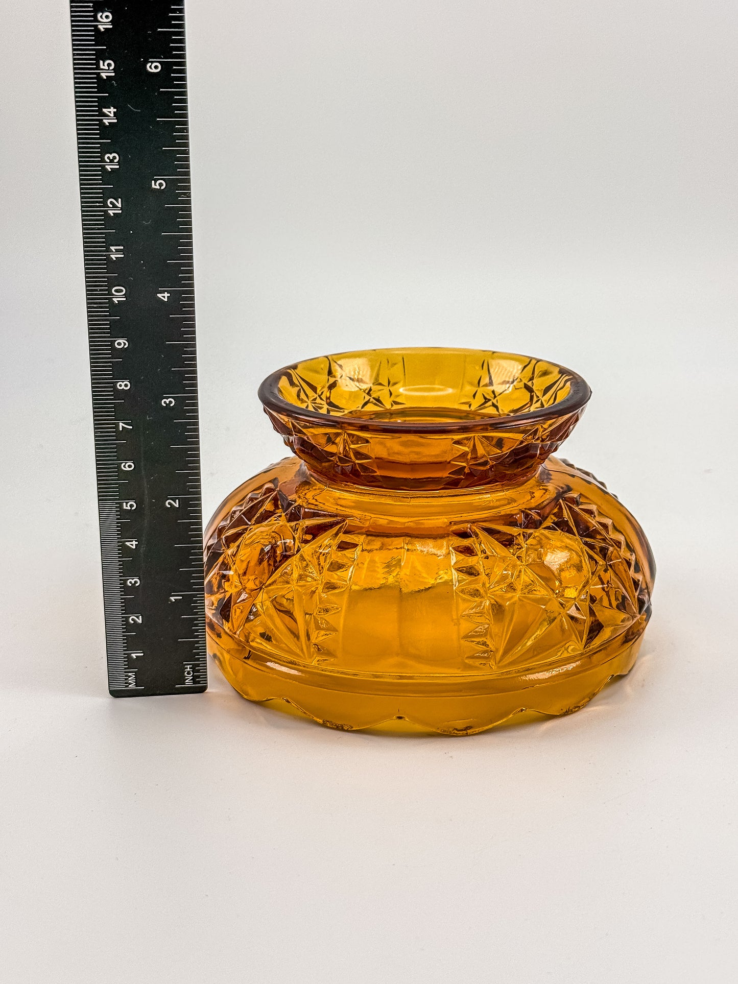 Vintage Indiana Glass Amber Stars & Bars Fairy Lamp Base Only — Chipped