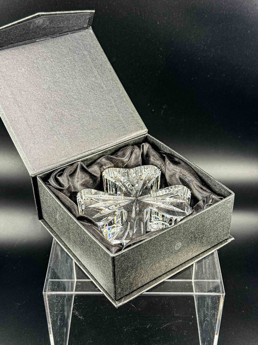 Waterford Crystal Shamrock Clover Large Paperweight — Signed, In Box