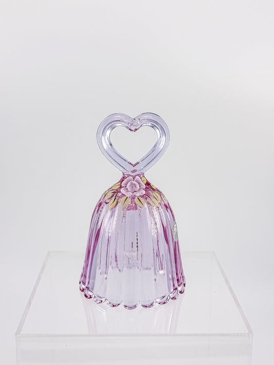 Fenton Art Glass 95th Anniversary Bell – Rosalene Pink Heart Handle Hand-Painted Roses