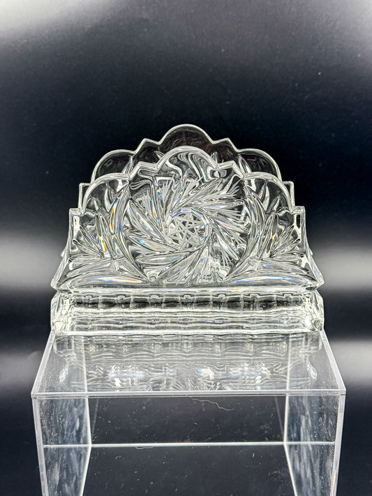 Zajecar Lead Crystal Napkin Holder | Etched Star of David | Vintage Jewish Judaica Crystal Decor