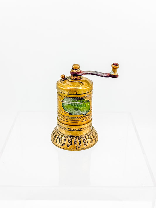 Vintage Turkish Brass Pepper Mill, Ottoman Style Hand Crank Grinder