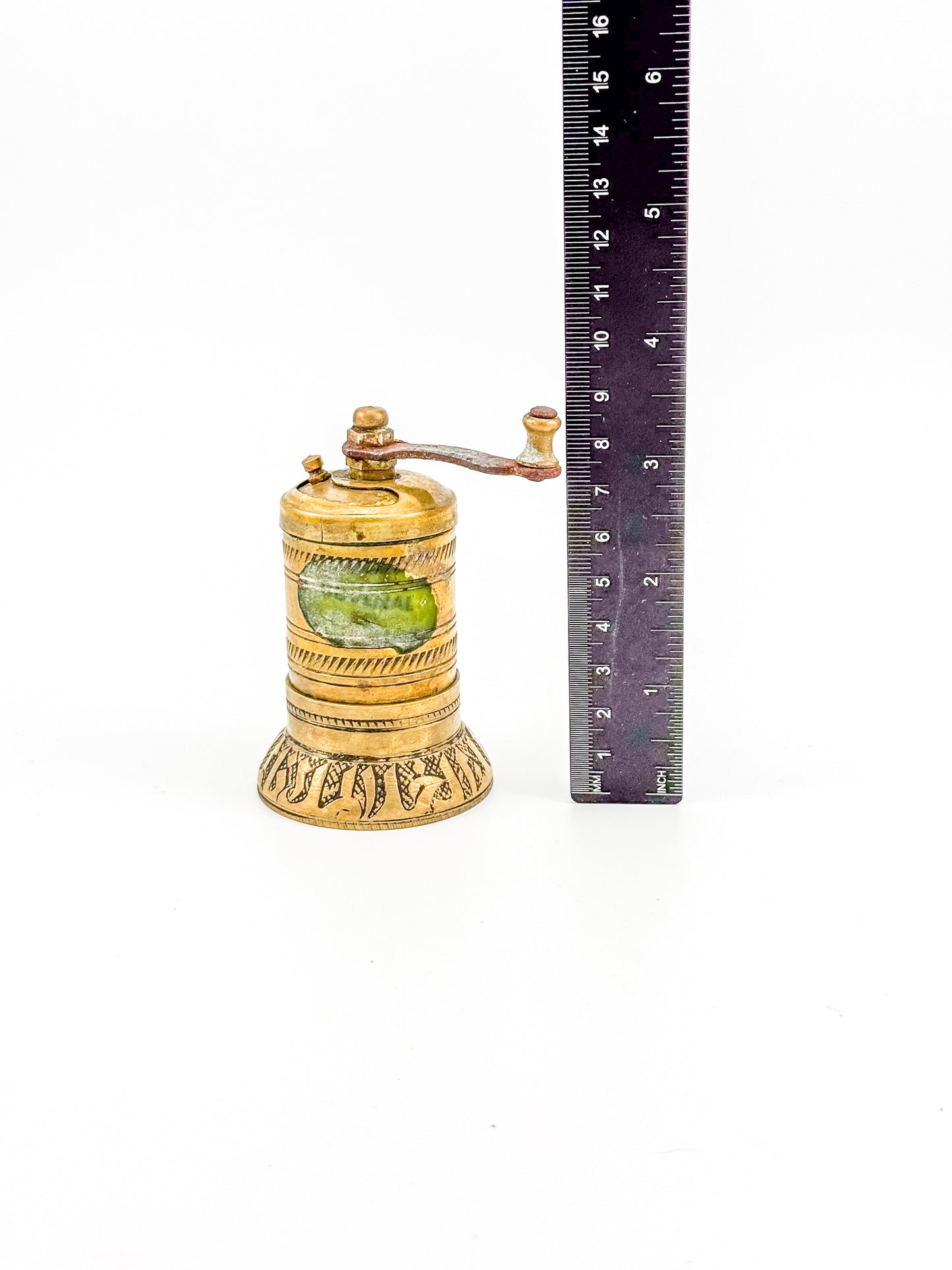 Vintage Turkish Brass Pepper Mill, Ottoman Style Hand Crank Grinder