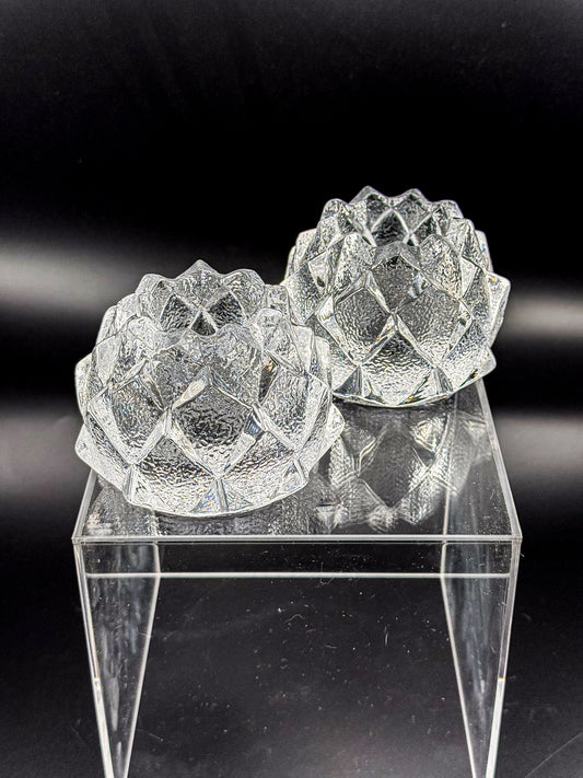 Orrefors Nimbus Artichoke Crystal Votive Holders, Pair of Two, Signed