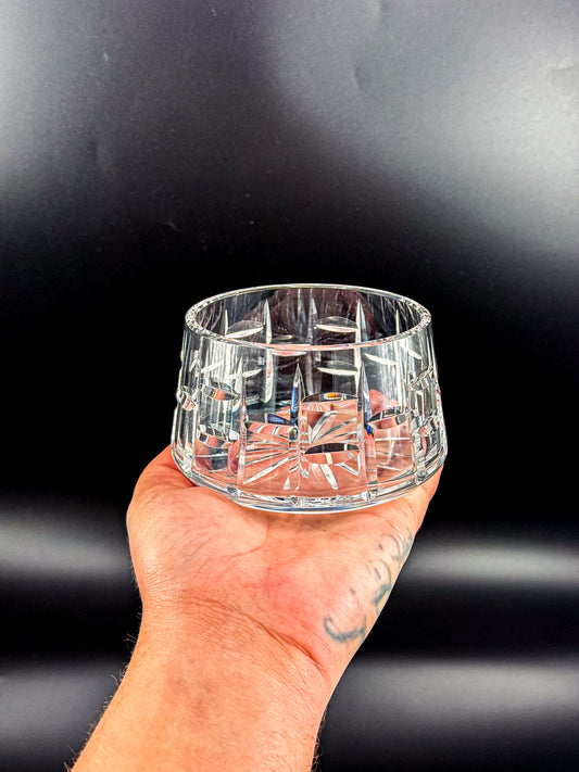 Vintage Waterford Crystal Cut Bowl with Starburst Base and Panel Cuts, Signed