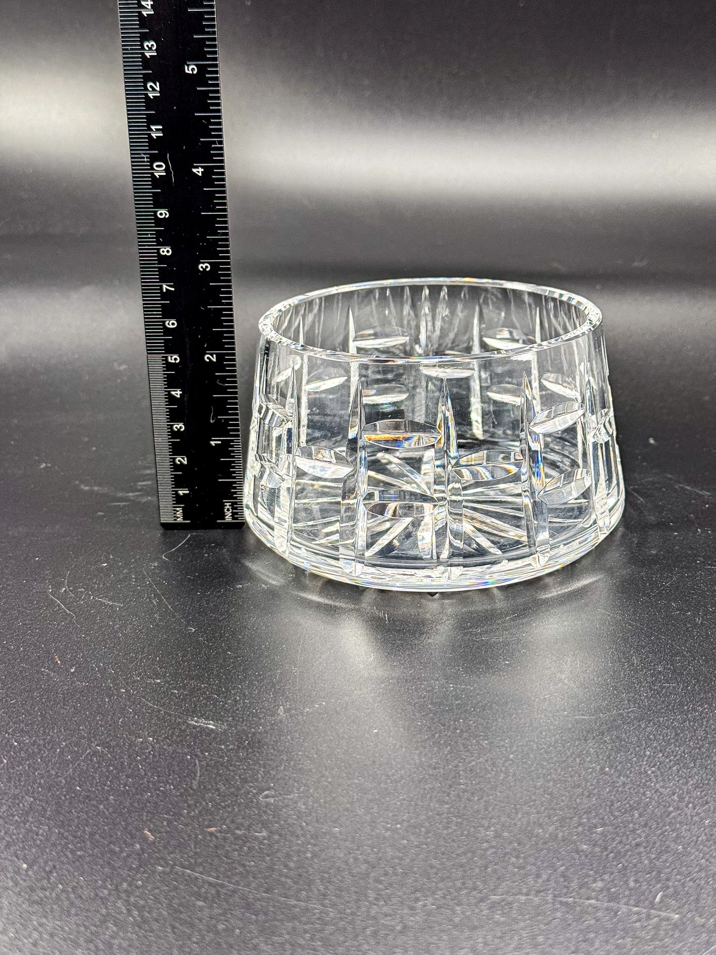 Vintage Waterford Crystal Cut Bowl with Starburst Base and Panel Cuts, Signed