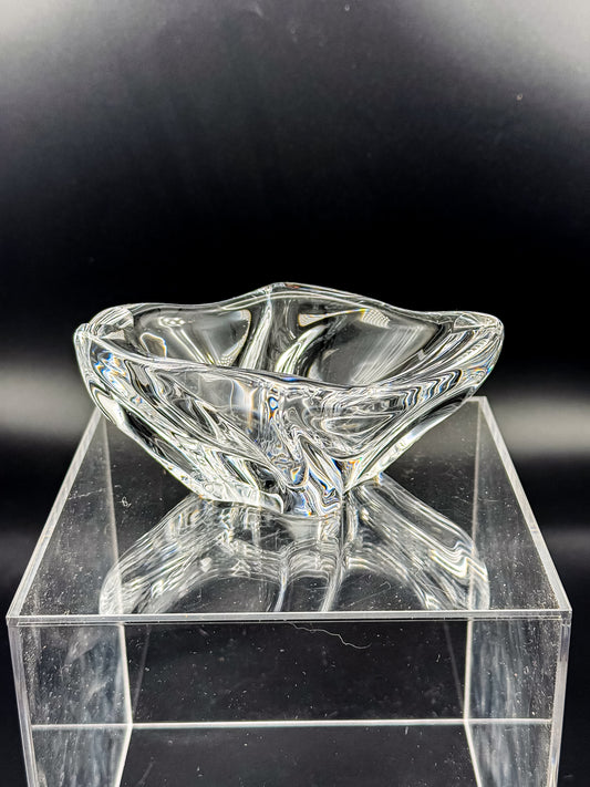 Signed Daum France Crystal Free-Form Ashtray or Decorative Dish, Vintage French Art Glass