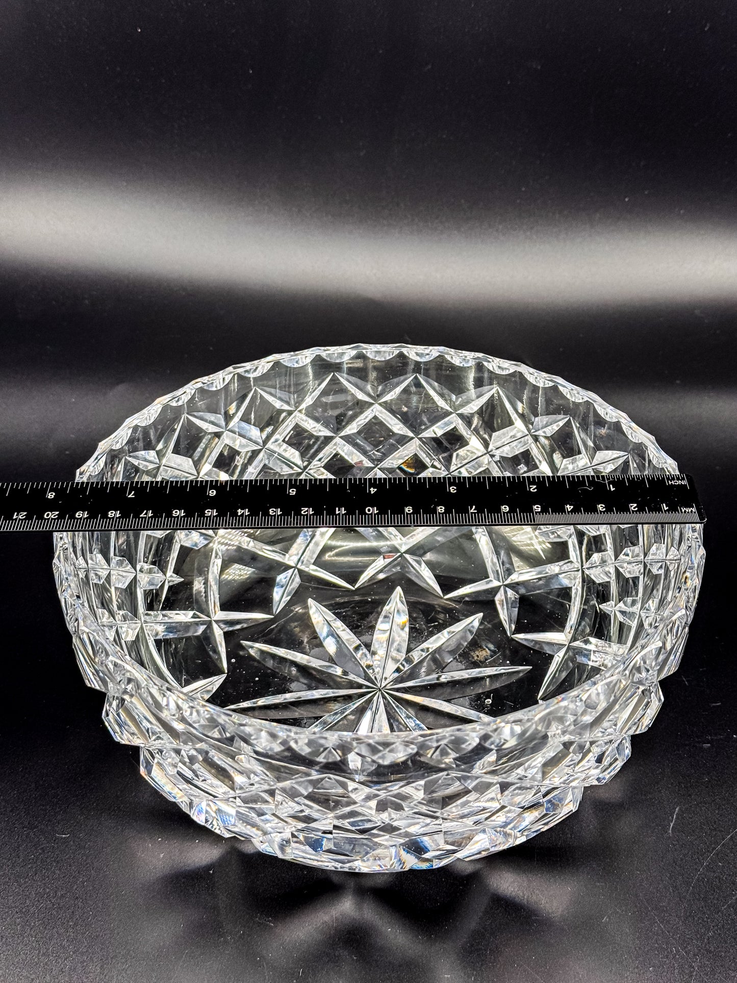 Vintage Cut Crystal Bowl with Diamond and Hobstar Pattern, Large Heavy Lead Crystal Serving Bowl