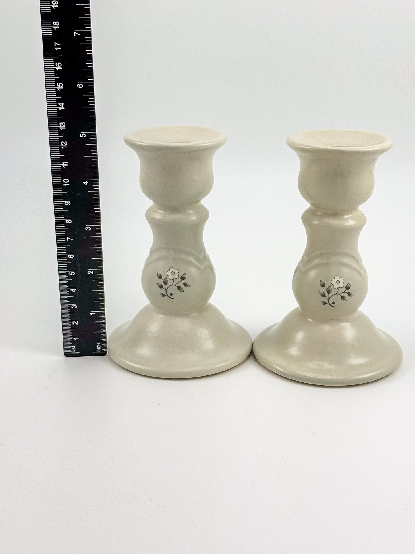 Vintage Pfaltzgraff Heirloom Pattern Candlestick Holders, Pair of Retired 1984 Ceramic Taper Candle Holders
