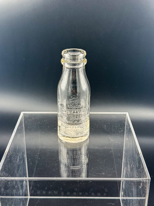 Vintage Thomas A. Edison Battery Oil Bottle, Embossed Glass Railroad Crossing Signal Bottle, Bloomfield NJ Industrial Americana
