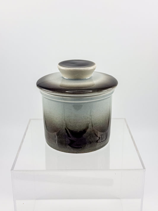 Smoky Charcoal Glazed Ceramic Butter Bell Crock with Lid, French Butter Keeper for Countertop
