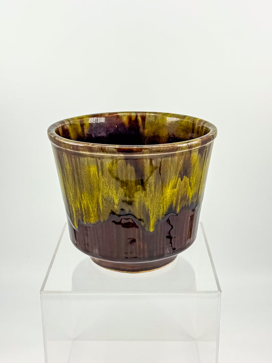 California Originals Drip Glaze Planter in Brown and Olive, 1960s–70s USA Pottery