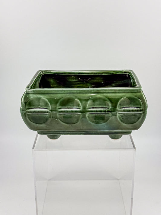Vintage Cookson Pottery No. 557 Forest Green Rectangular Window Box Planter with Inset Oval Design