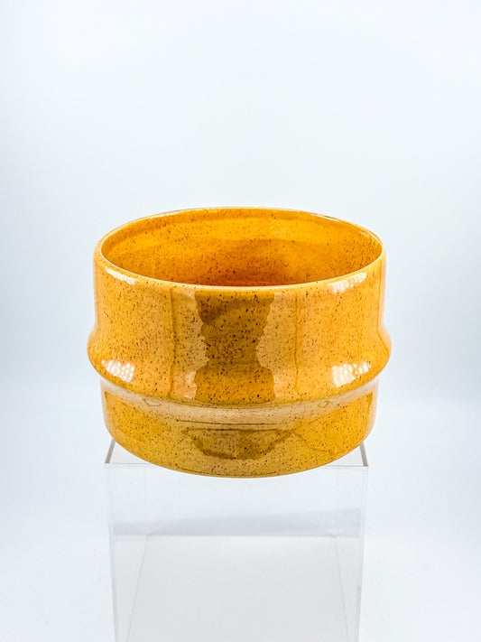 Haeger Pottery No. 66 Golden Mustard Amber Speckle Glaze Cylindrical Planter, Mid Century USA Ceramic