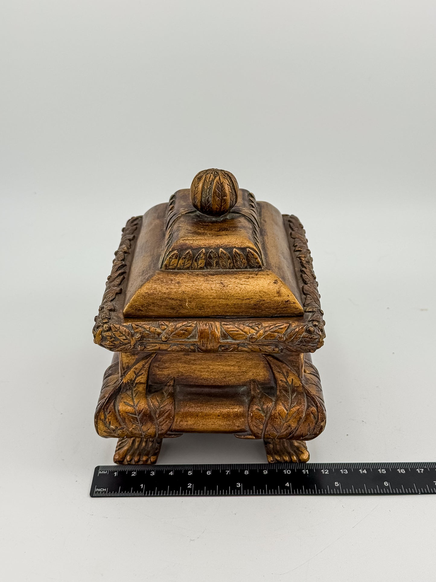 French Baroque Style Gilded Trinket or Jewelry Box with Feet and Velvet Interior