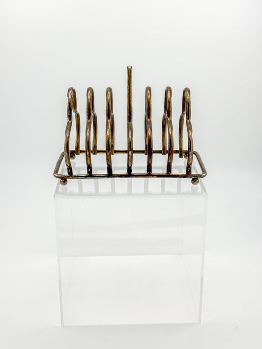 Vintage Art Deco English Silver-Plated Toast Rack with Wavy Dividers and Ball Feet, Letter Holder