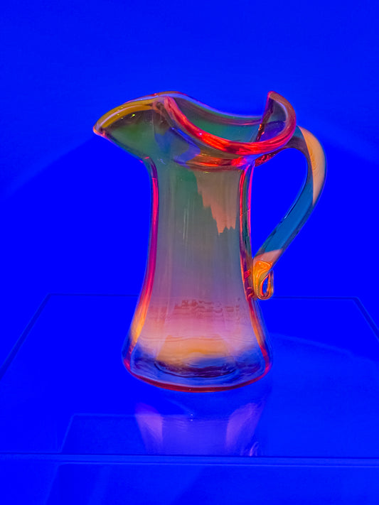 Tiny Vintage Amberina Glass Pitcher Toothpick Holder with Cadmium Glow
