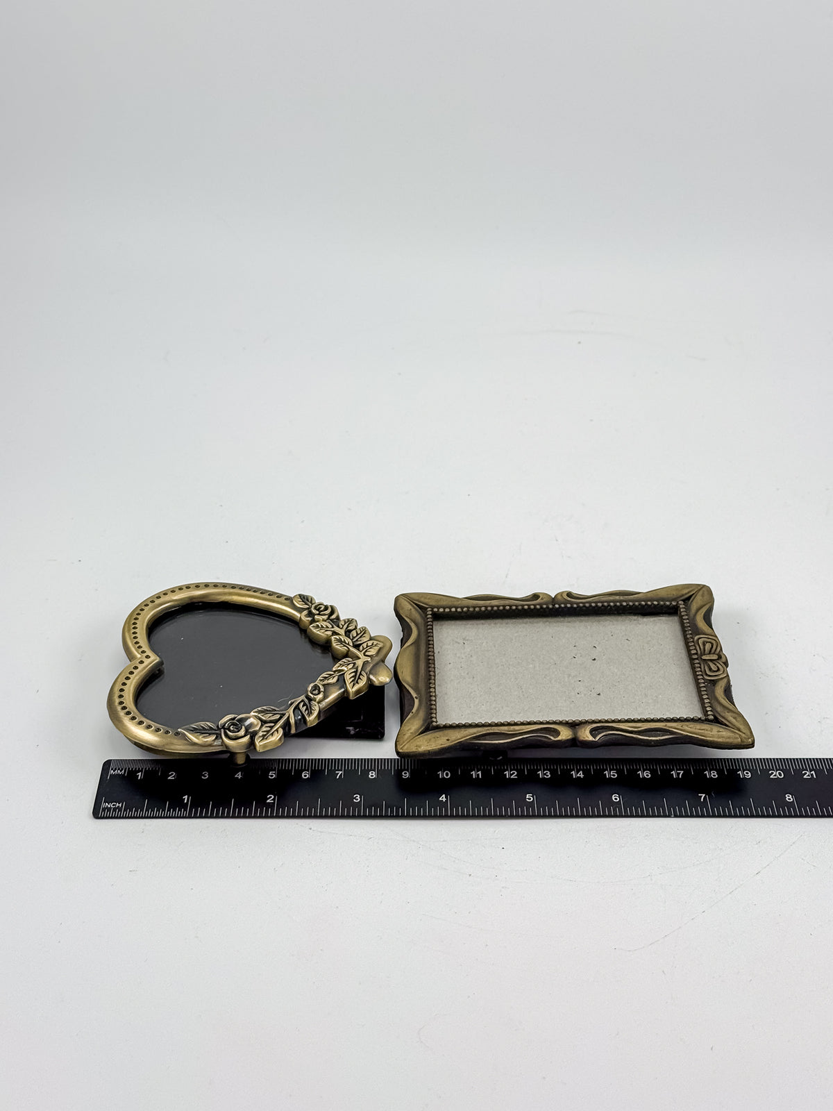 Vintage-Style Ornate Brass-Tone Picture Frames, Set of Three with Oval, Rectangle and Heart Openings