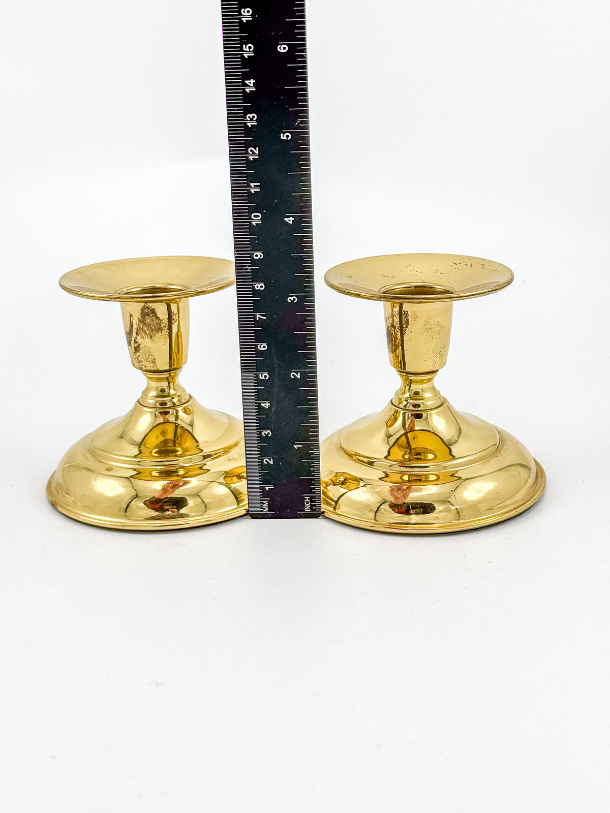 Vintage Brass Taper Candle Holders with Round Bases, Sold as a Pair