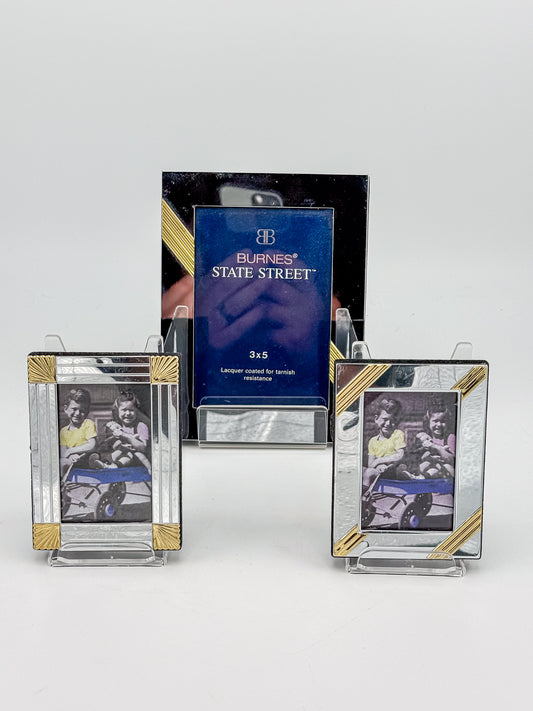 Silver-Tone and Gold-Tone Metal Picture Frames with Geometric Accents, Set of Three in Two Sizes