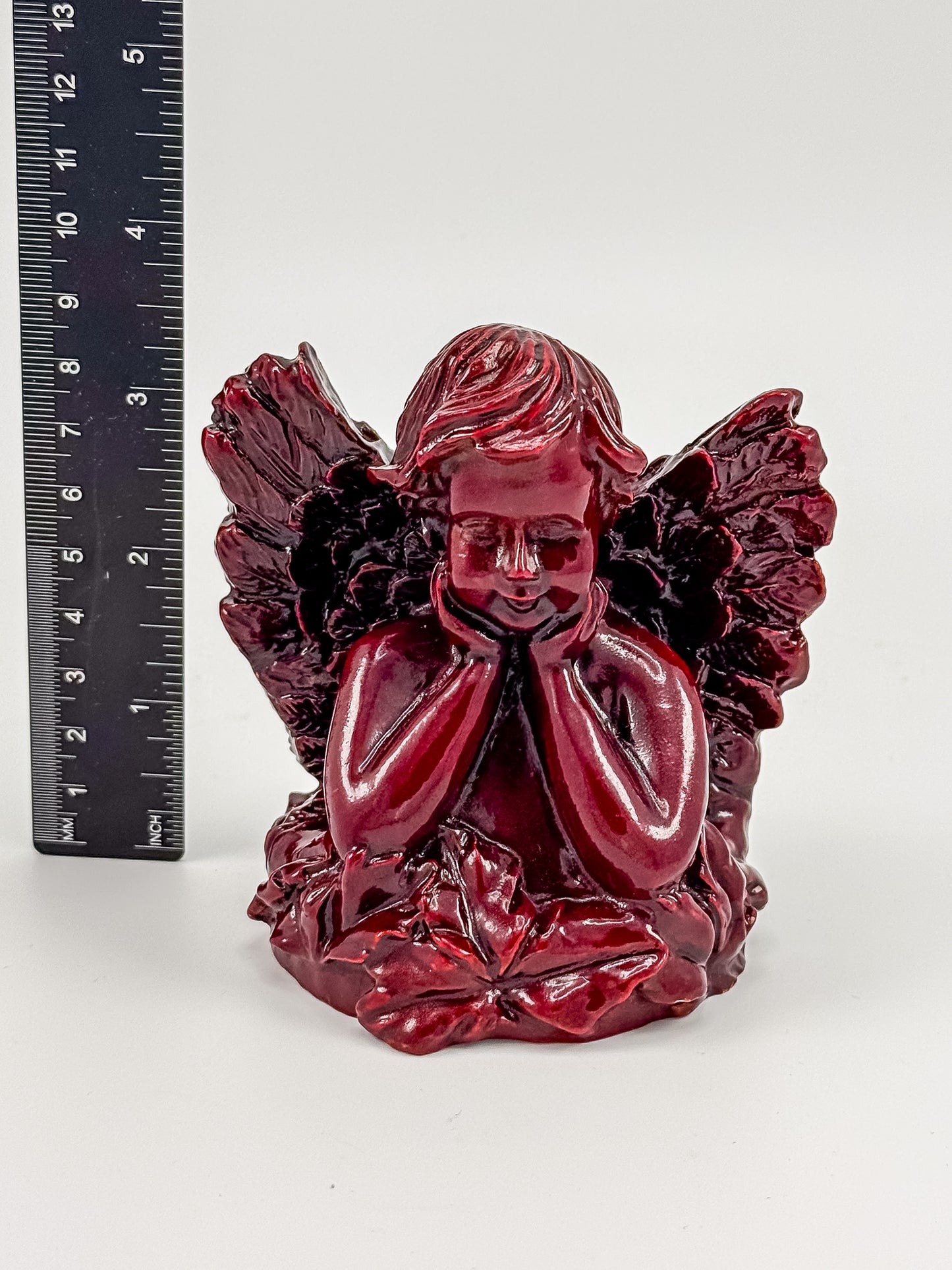 Vintage Ruby Red Resin Angel Figurine