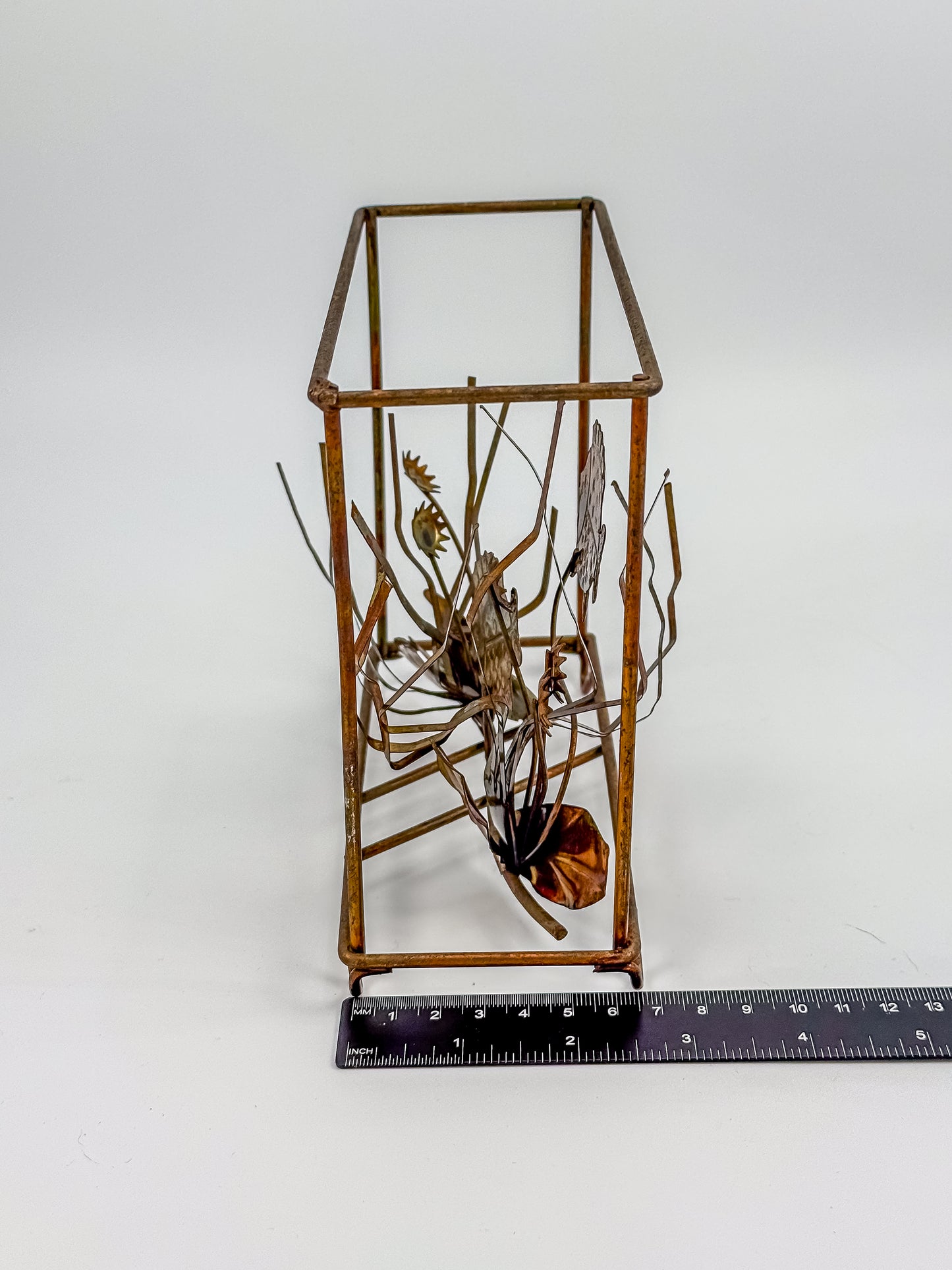 Vintage Brutalist Mixed Metal Fish Waterless Aquarium Sculpture