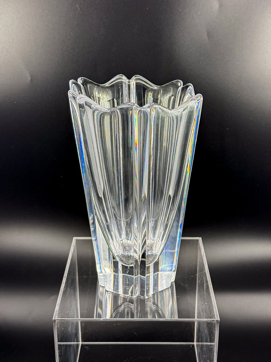Orrefors Corona Crystal Vase, Heavy Signed Swedish Art Glass Flower Vase, Scandinavian Vintage Home Decor
