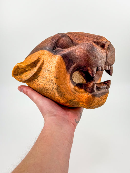Vintage Hand-Carved Wooden Jaguar Head