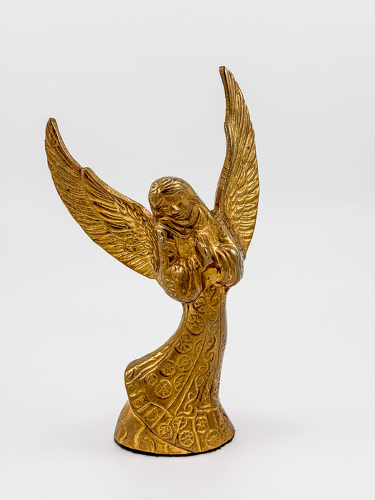Vintage Brass Angel Candle Holder with Ornate Embossed Detail