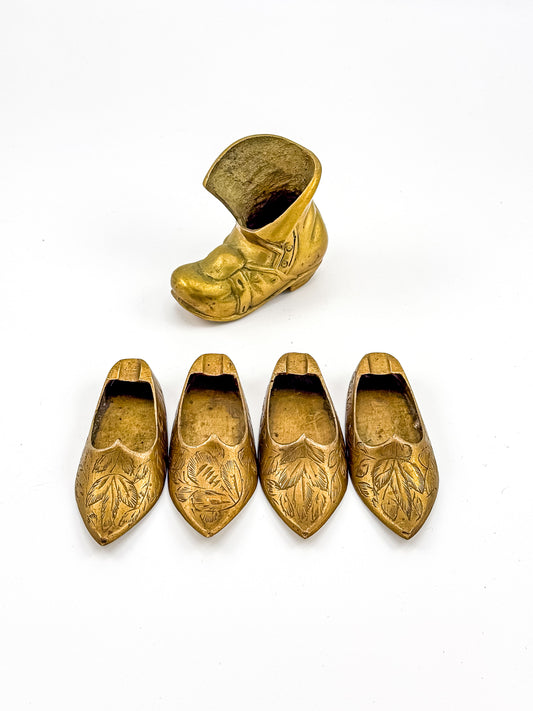 Vintage Brass Shoe Ashtrays & Boot - Set of 5