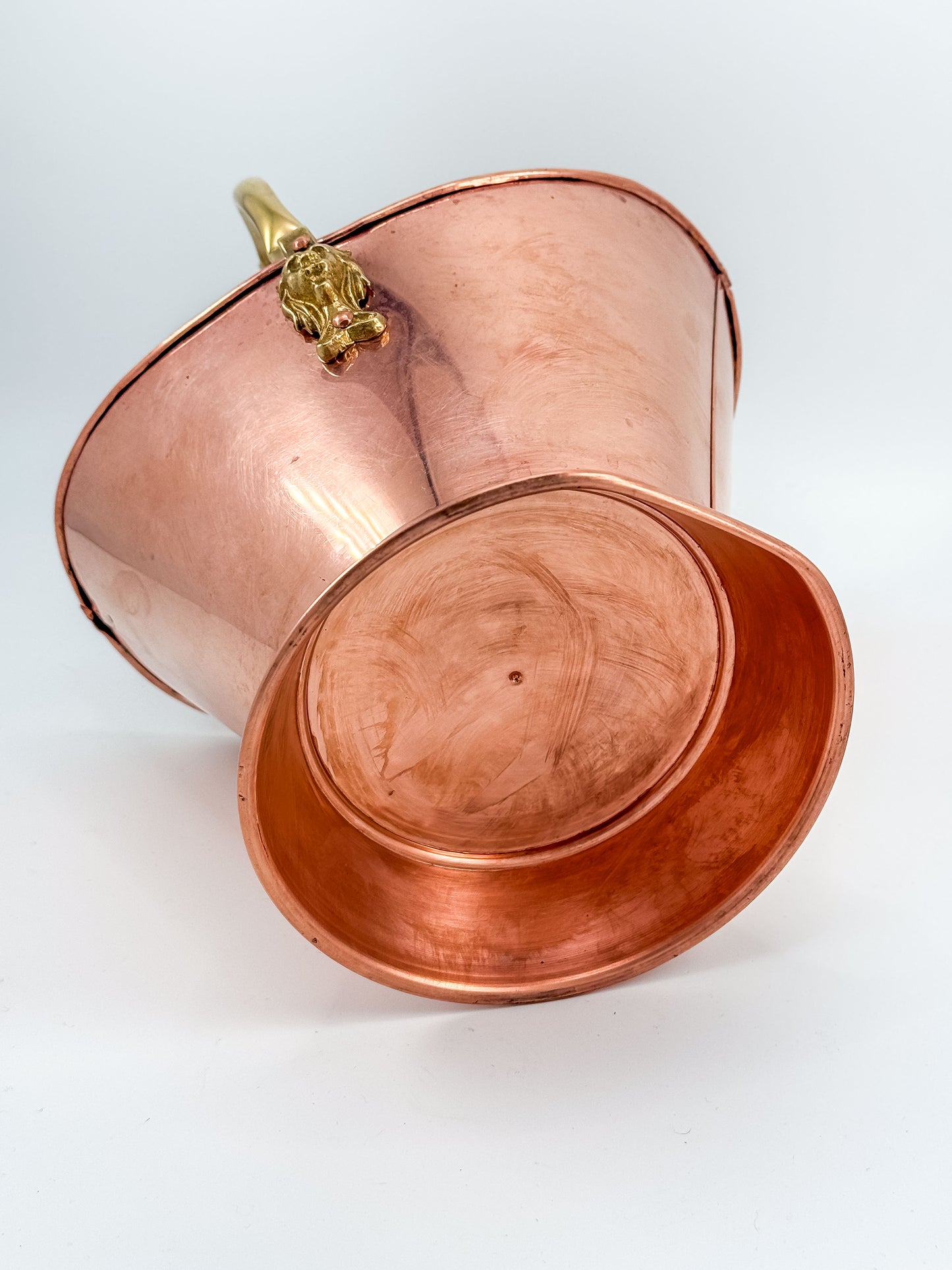 Copper and Brass Coal Scuttle with Porcelain Handle
