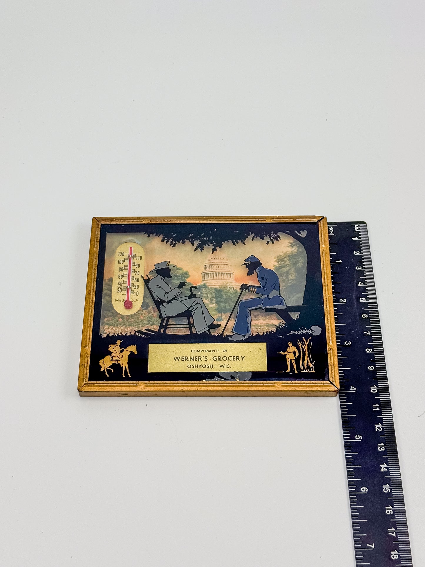 Vintage Civil War Advertising Thermometer — Werner's Grocery, Oshkosh WI