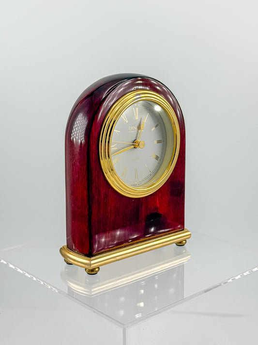 Vintage Danbury Mahogany Arch Desk Clock — Quartz, Gold-Tone Brass Base