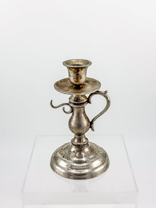 Pewter Repro Works 1995 Colonial Style Handled Chamberstick Candleholder
