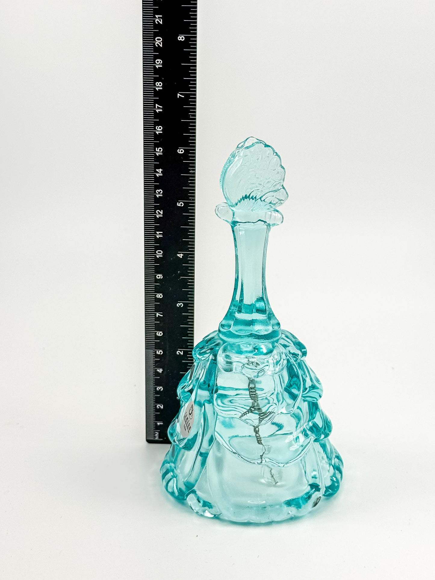 Fenton Art Glass Aqua Butterfly Bell — Handmade in USA