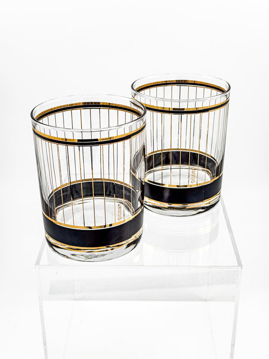 Culver "Devon" Black & 22k Gold Lowball Whiskey Glasses — Set of 2