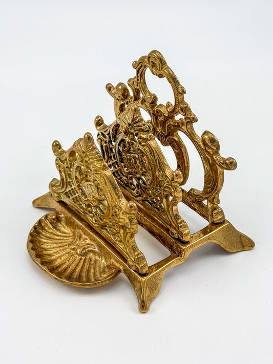 Vintage Brass Triple Letter Holder with Ornate Filigree Detail