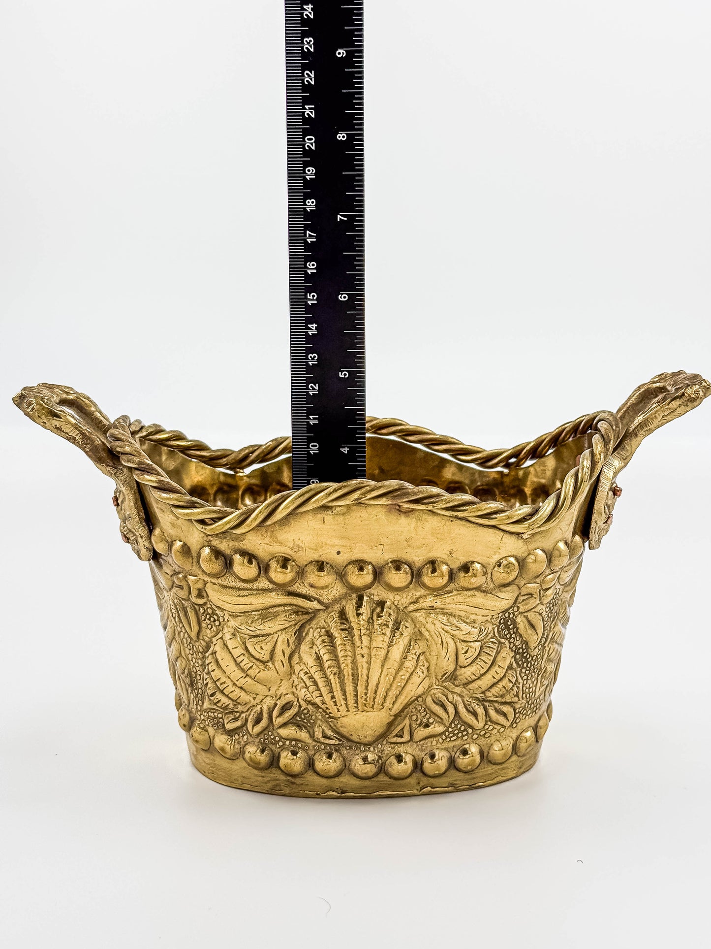 Brass Seashell Nautical Handled Basket