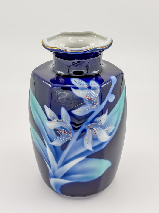 Hand-Painted Porcelain Cobalt Blue Floral Vase