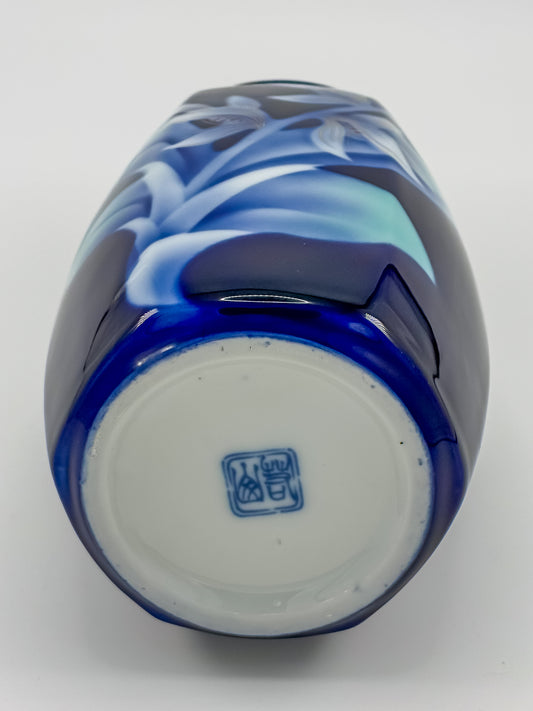 Hand-Painted Porcelain Cobalt Blue Floral Vase