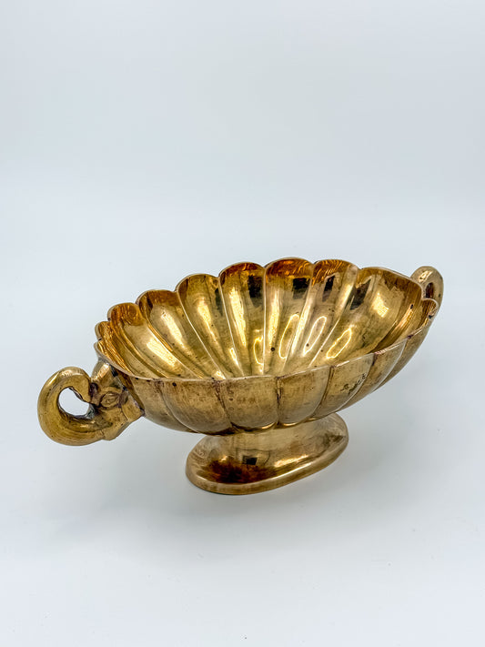 Vintage Solid Brass Footed Bowl with Elephant Handles