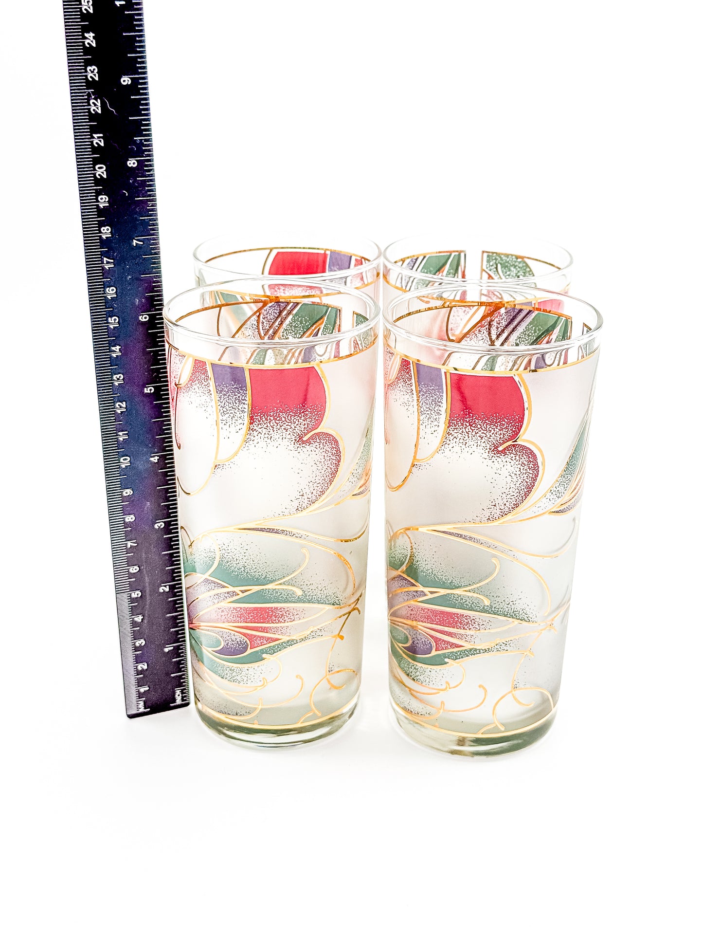 Culver Abstract Floral Gold Highball Glasses — Set of 4