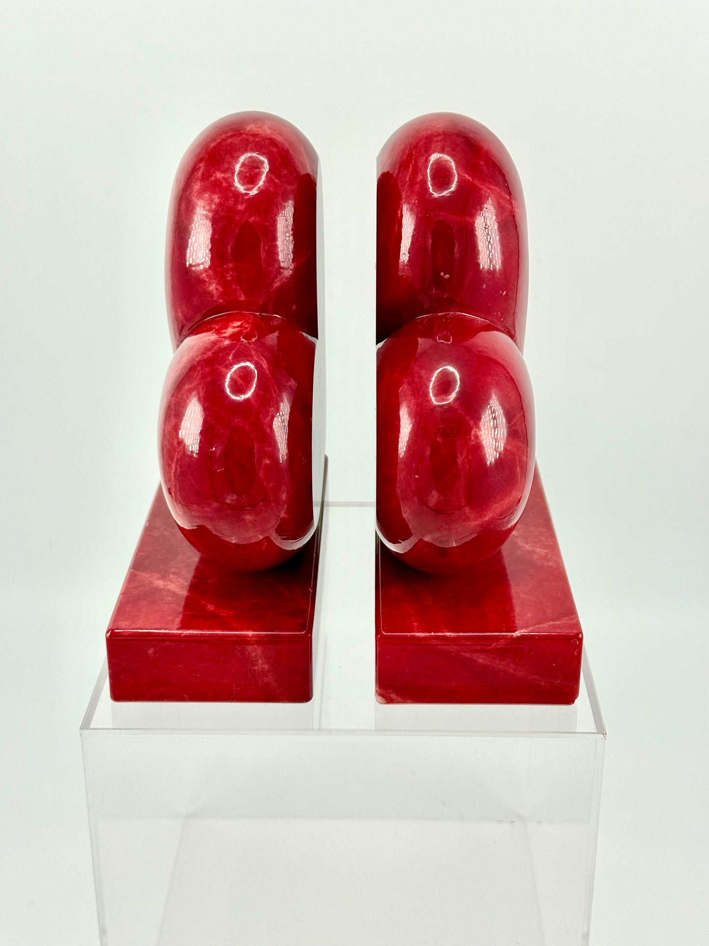 Vintage Hand-Carved Red Alabaster Heart Bookends by Ducceschi, Volterra Italy — Genuine Stone, Sold as a Pair