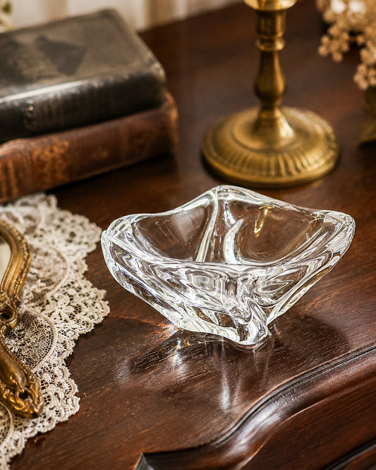 Signed Daum France Crystal Free-Form Ashtray or Decorative Dish, Vintage French Art Glass