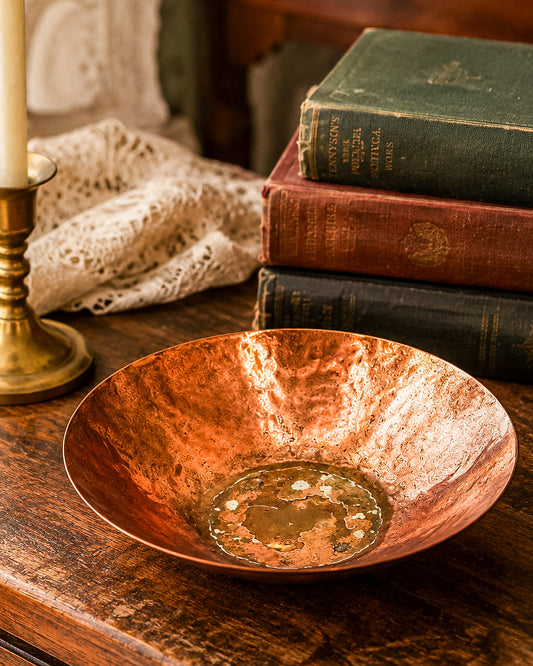 Vintage Handmade Copper Bowl | Hand-Hammered Patina | Arts & Crafts Folk Art Decor