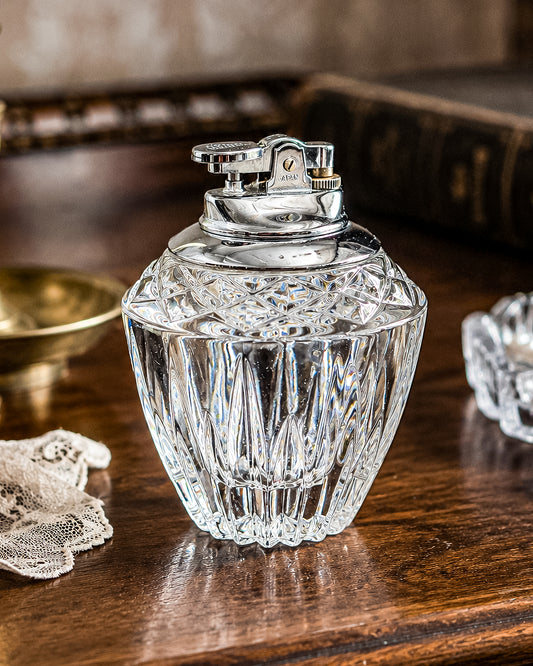 Vintage Princess House Crystal Table Lighter | Cut Glass & Chrome | Mid Century Decor