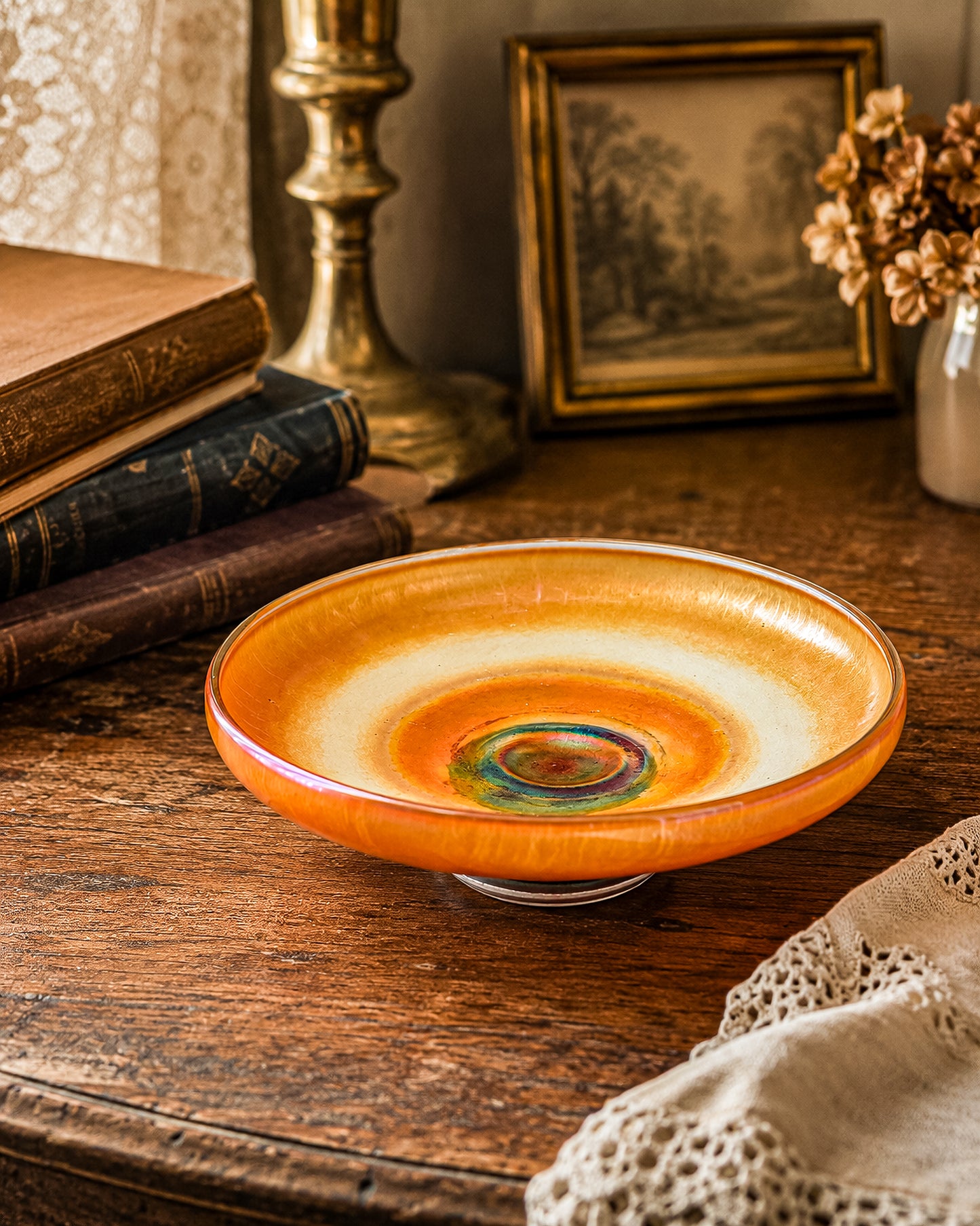 Vintage Carnival Glass Footed Bowl | Marigold Iridescent | Early 20th Century Art Glass