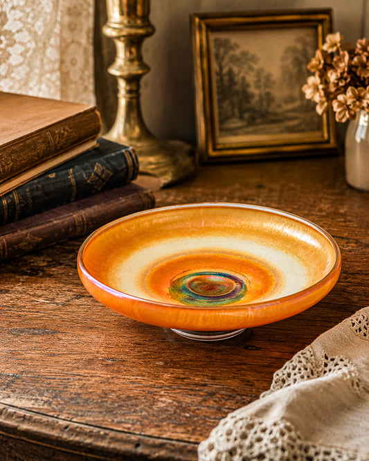 Vintage Carnival Glass Footed Bowl | Marigold Iridescent | Early 20th Century Art Glass