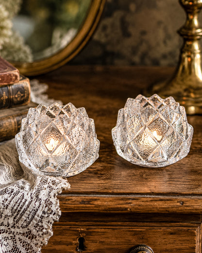 Orrefors Nimbus Artichoke Crystal Votive Holders, Pair of Two, Signed